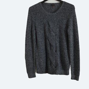 COPY - Talbots Dark Blue Marled Cable Knit Crewneck Sweater 100% Cotton Size La…